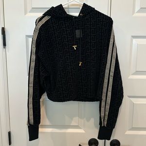 BALMAIN Velvet Monogram Hoodie Black Size Small